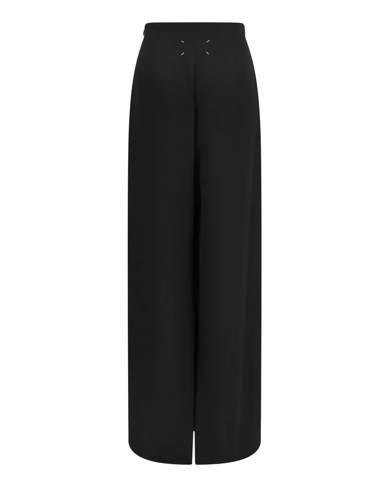 Maison Margiela Women's Long Skirt With Back Slit Black Fleece Wool Ovis Aries Pant Trousers Black