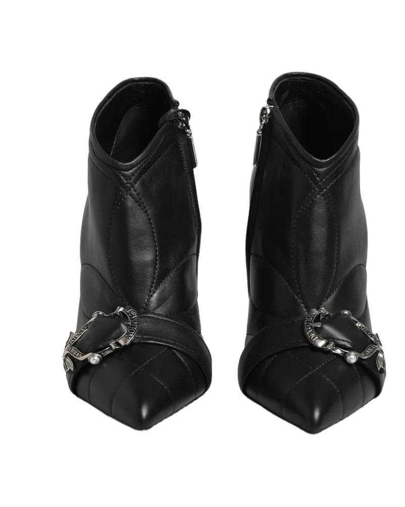 Dolce & Gabbana Women's Black Devotion Quilted Buckled Boots Shoes Leather Black