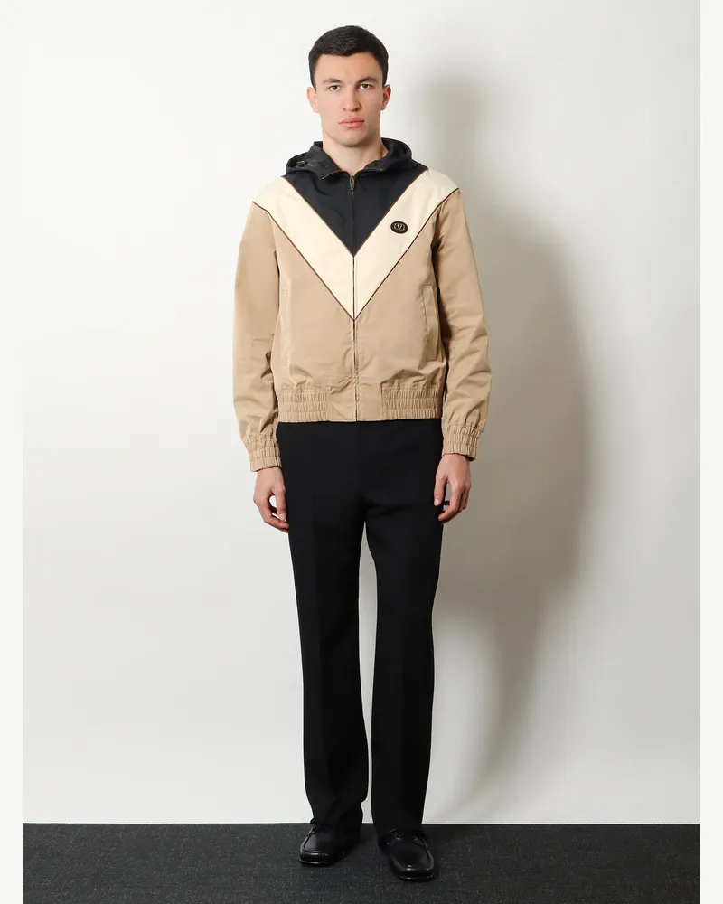 Valentino Garavani Men's Jacket With Vlogo Signature Patch Beige Polyester Beige