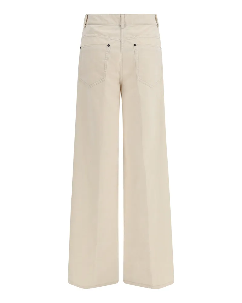 forte_forte Flocked Denim Wide Leg Trousers — Beige 