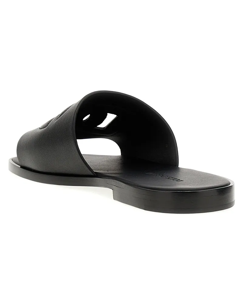 Dolce & Gabbana Logo-Embellished Leather Slides — Black Black