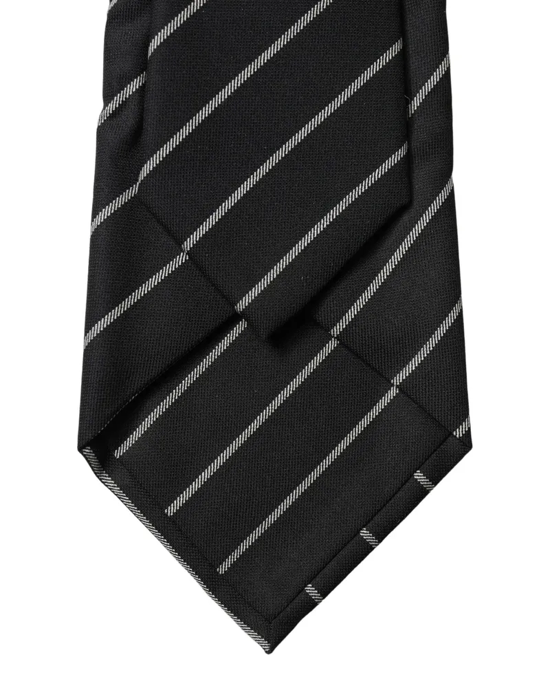 Dolce & Gabbana Black White Stripes Wool Adjustable Women Necktie Tie And Silk Black