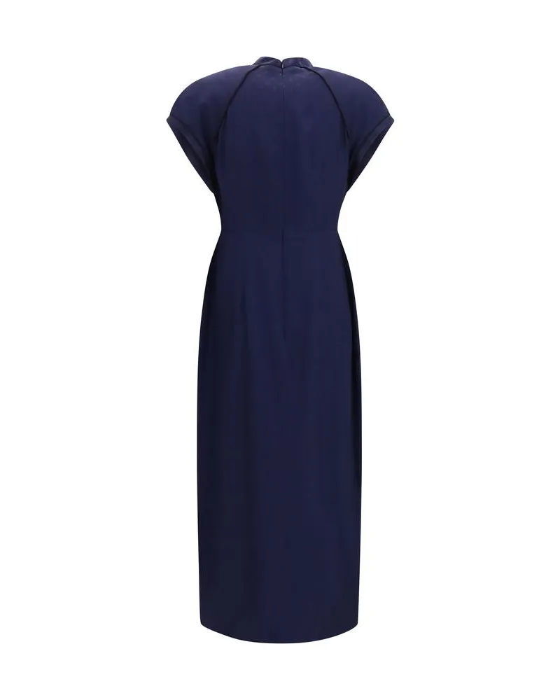Alessandra Rich Silk Midi Dress — Navy 