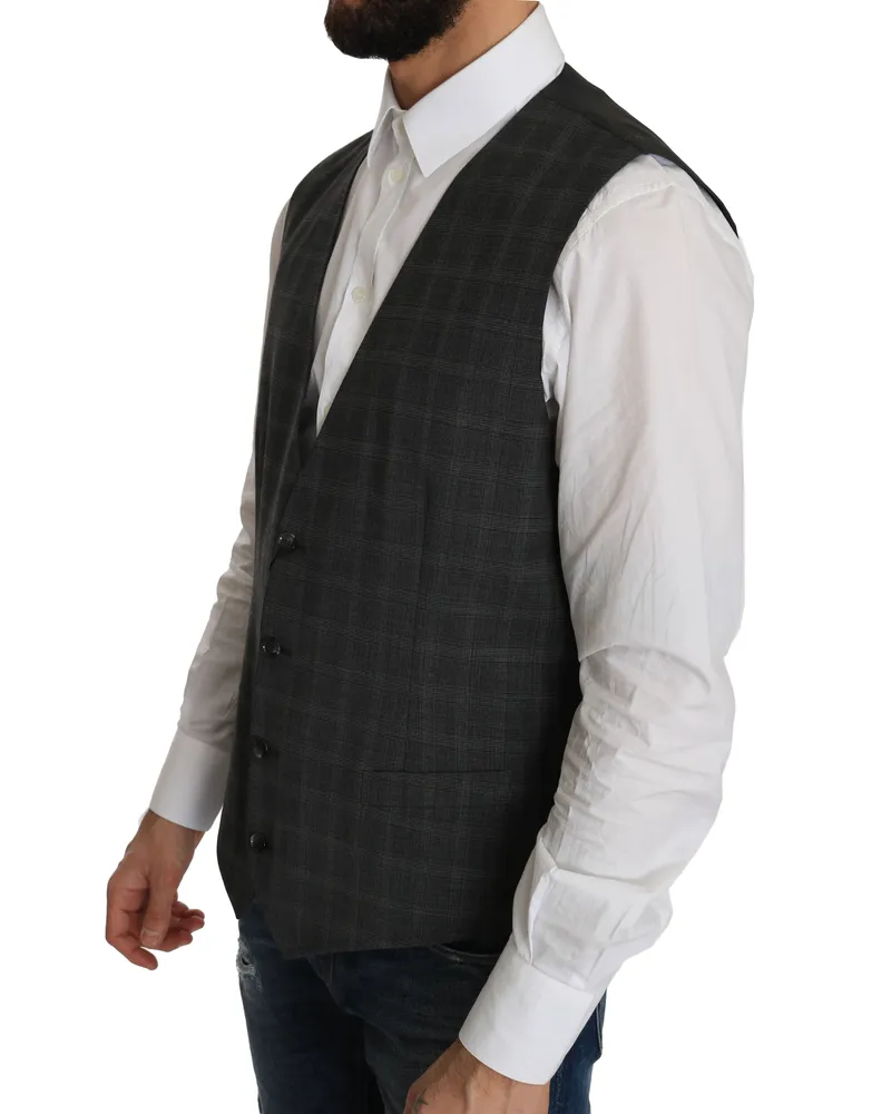 Dolce & Gabbana Wool Checkered Vest — Gray Gray
