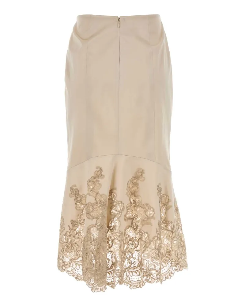 Ermanno Scervino Lace-Trimmed Satin Skirt — Beige Beige