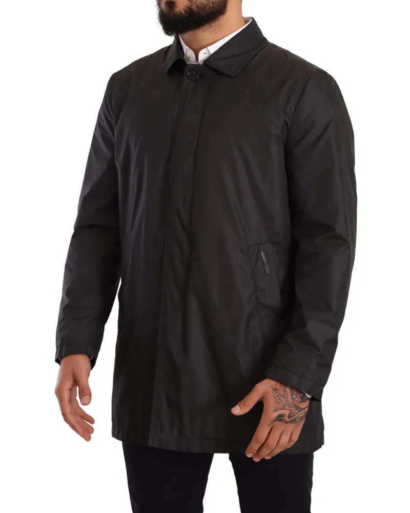 Dolce & Gabbana Black Polyester Mens Trench Coat Jacket Clothing Black