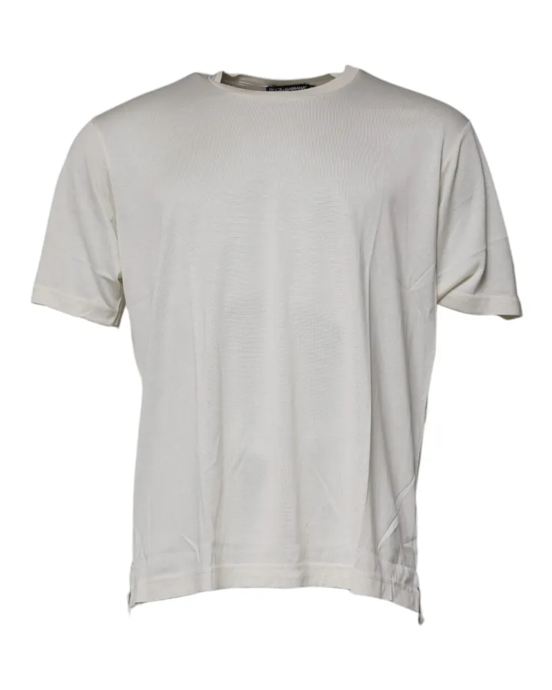 Dolce & Gabbana Men's Off White Crew Neck Short Sleeve T-Shirt Silk Cotton White