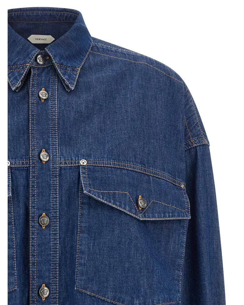 Versace Cotton Denim Cropped Shirt — Blue Blue