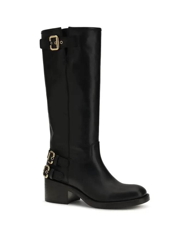 Chloé Women's Black Calf Leather Bos Taurus Flat Boots Black