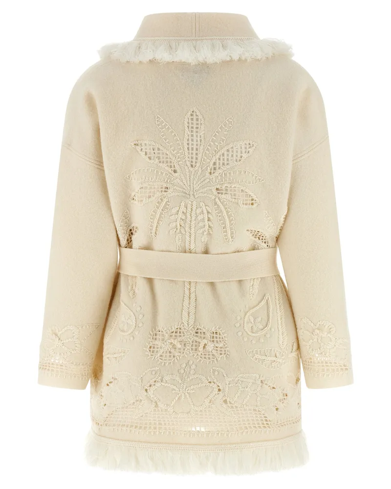 Alanui Hand-Embroidered Virgin Wool Cardigan — Cream Cream