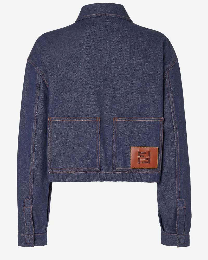 Fendi Women's Denim Jacket With Logo Blue Cotton Blue