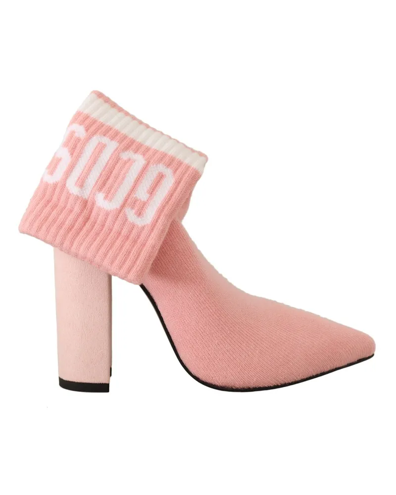 GCDS Women's Pink Suede Logo Socks Block Heel Ankle Boots Shoes & Leather Pink