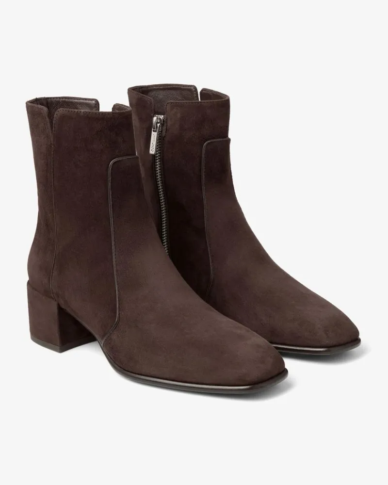 Jimmy Choo Suede Block-Heel Boots Marron