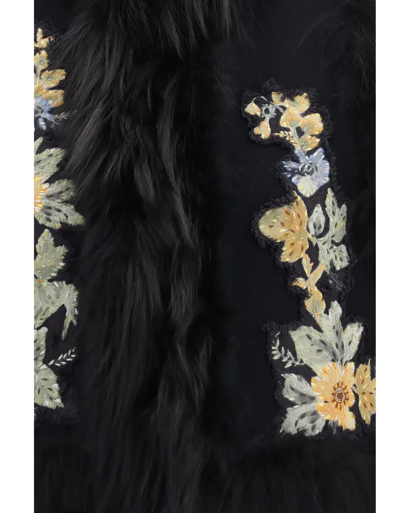 Fendi Floral-Embroidered Gilet — Black Black