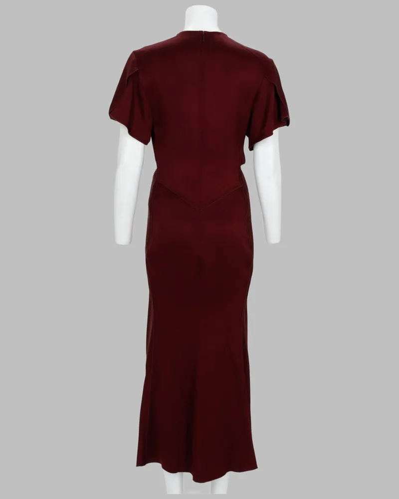 Victoria Beckham Draped V-Neck Dress — Burgundy Burgundy