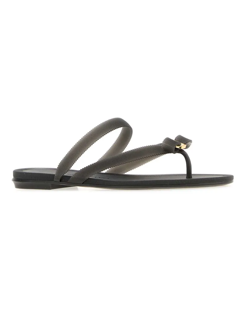 Ferragamo Women's Black Rubber Jeans Thong Slippers Neronerogiove Flat Shoes Black