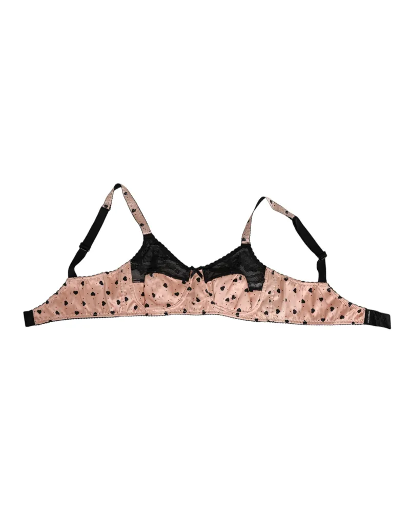 Dolce & Gabbana Women Beige Silk Heart Print Soft Cup Bra Underwear Cotton Clothing Beige