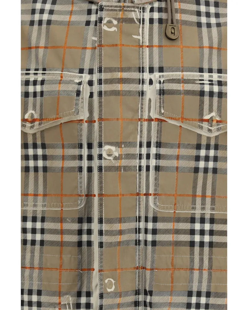Burberry Men's Gabardine Parka Taupe Cotton Padded & Down Jackets 