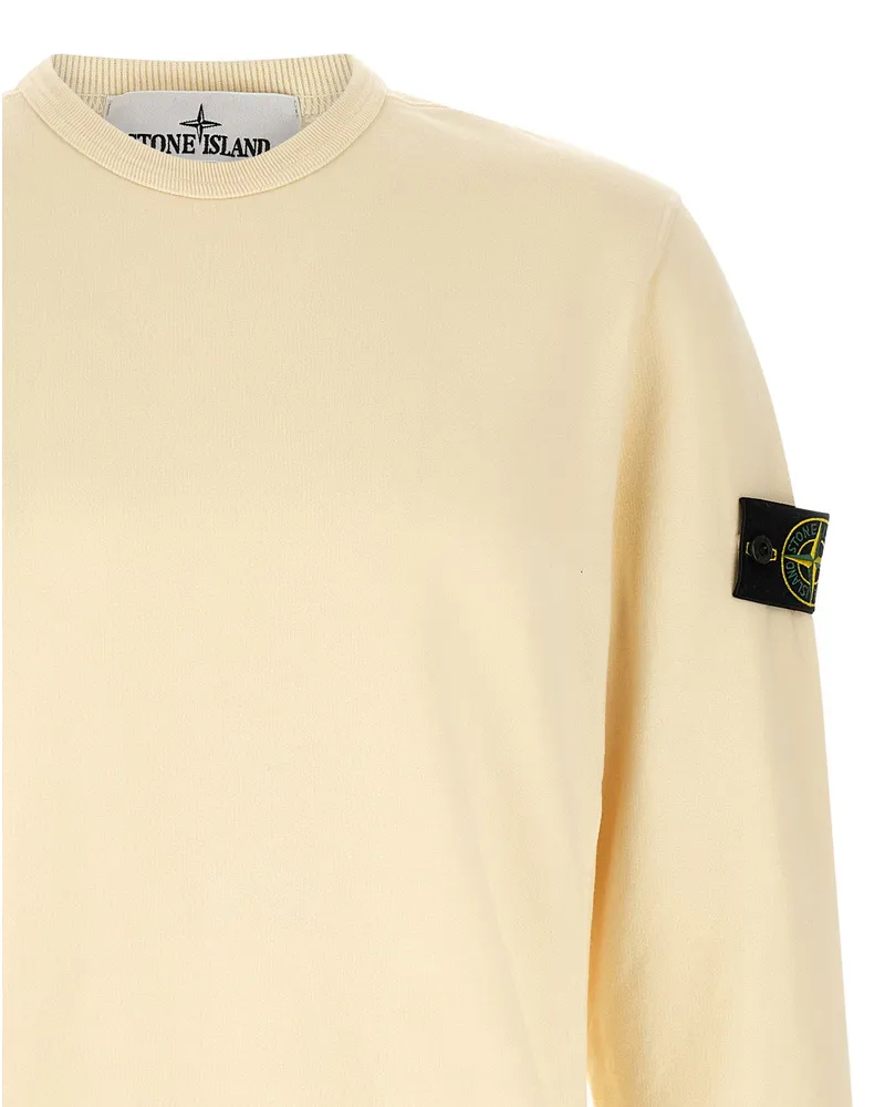 Stone Island Badge Logo Cotton Jersey Sweatshirt — Ivory Ivory