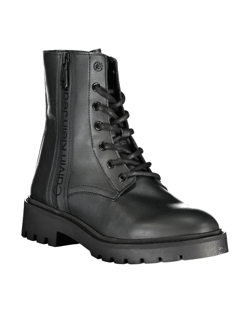 Calvin Klein Lace-Up Polyurethane Ankle Boot — Black Black