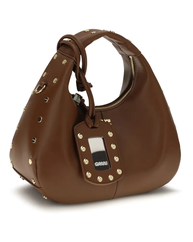 Ganni Studded Lambtouch Hobo Bag — Brown Brown