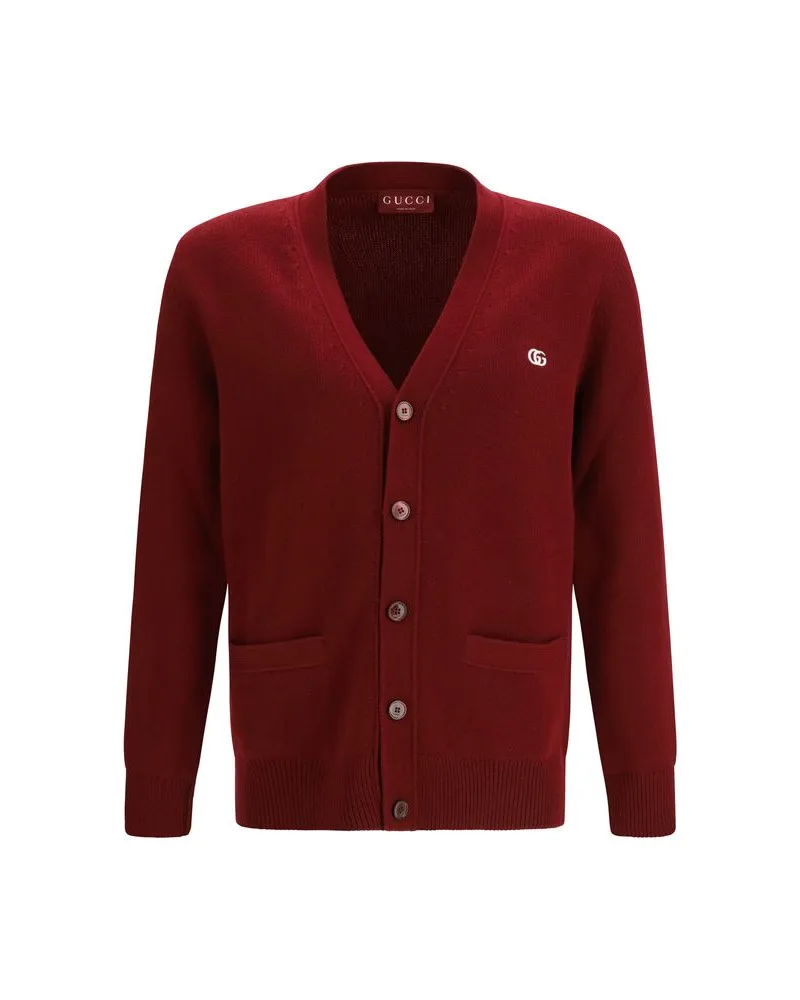 Gucci Wool Cashmere with Double G Embroidery Cardigan — Red Red