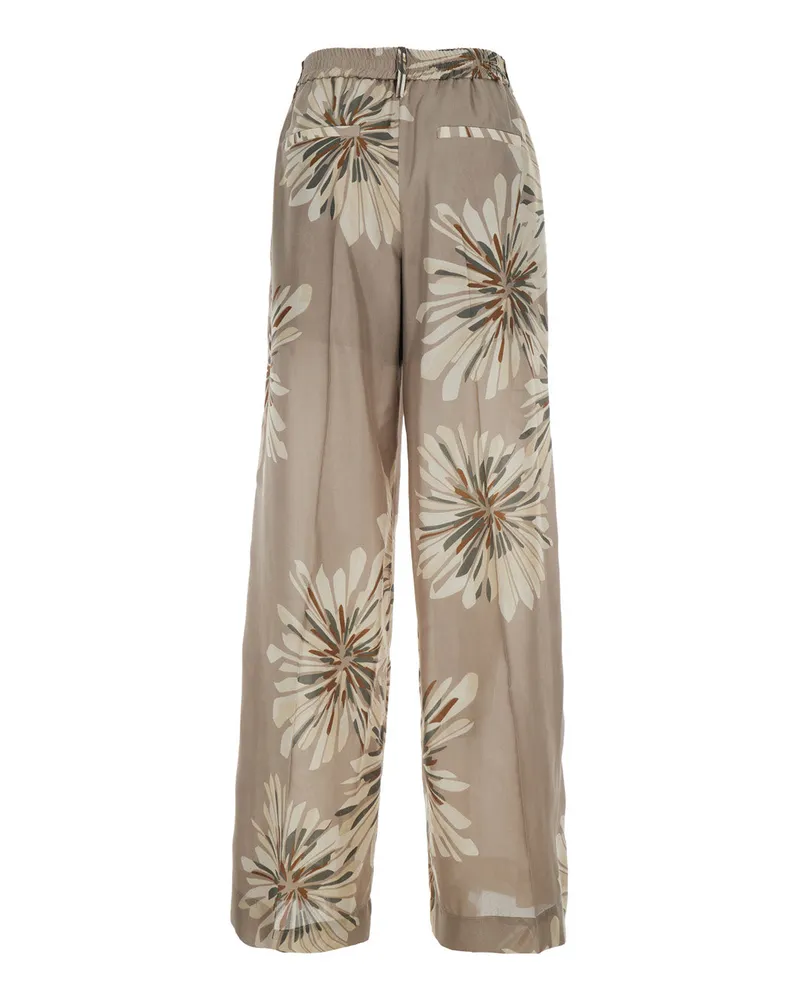 Brunello Cucinelli Women's Pants Silk Beige Trousers Beige