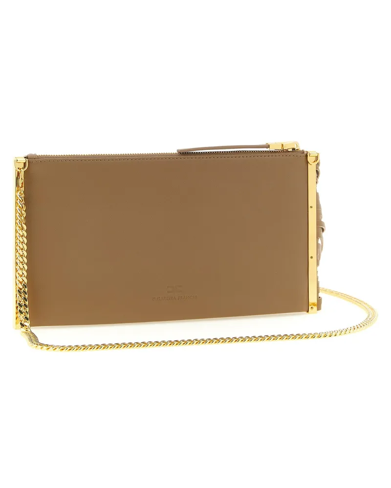 Elisabetta Franchi Fringed Leather Clutch — Camel Camel