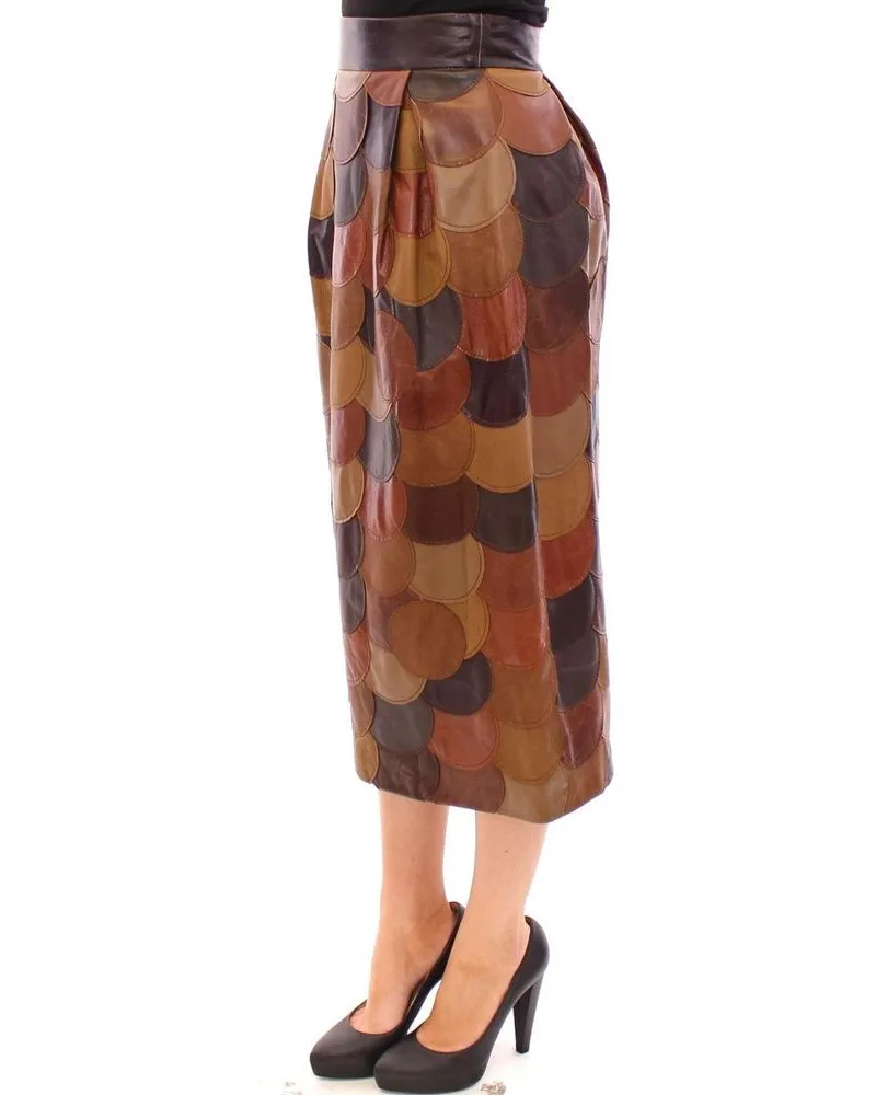 Dolce & Gabbana Women's Brown Lamb Leather Midi Skirt Brown