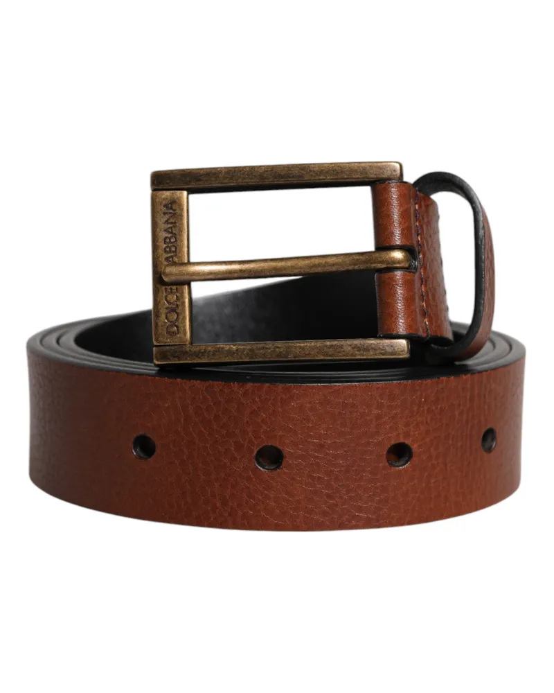 Dolce & Gabbana Men's Brown Calf Leather Classic Metal Buckle Belt Brown