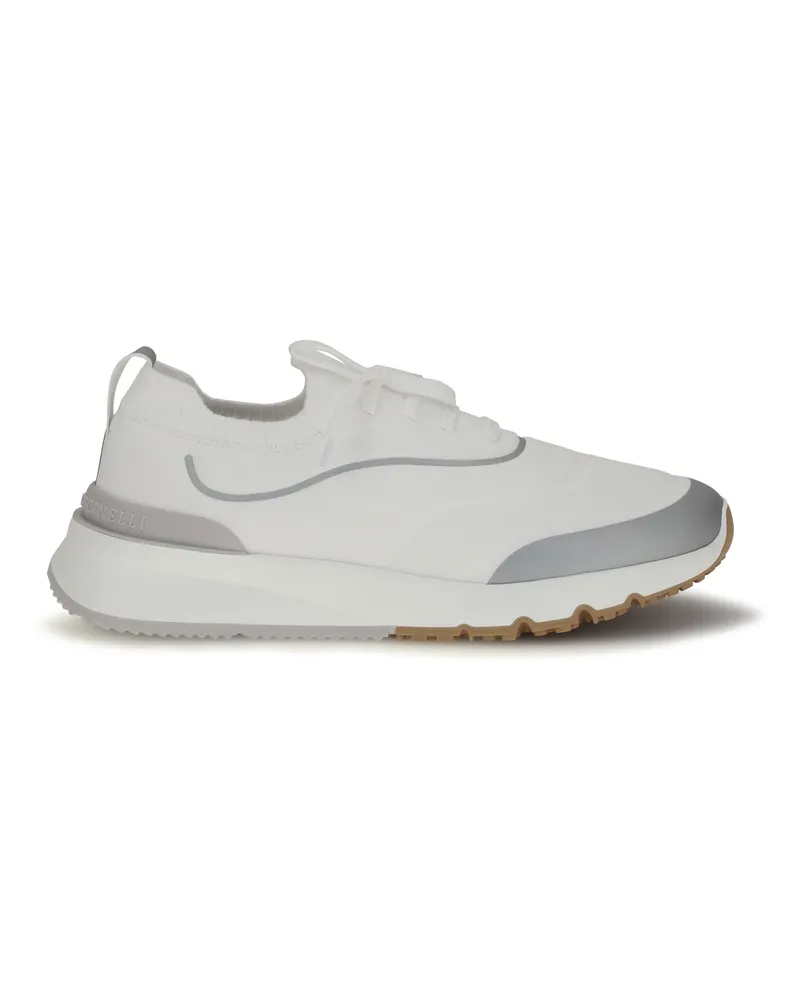 Brunello Cucinelli Men's Sneakers Techno Cotton Knit White-Silver-Amber-Light Grey Upper: Trainers White/silver/amber/light White
