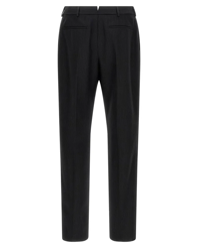 Saint Laurent Pinstriped Wool Trousers — Black Black