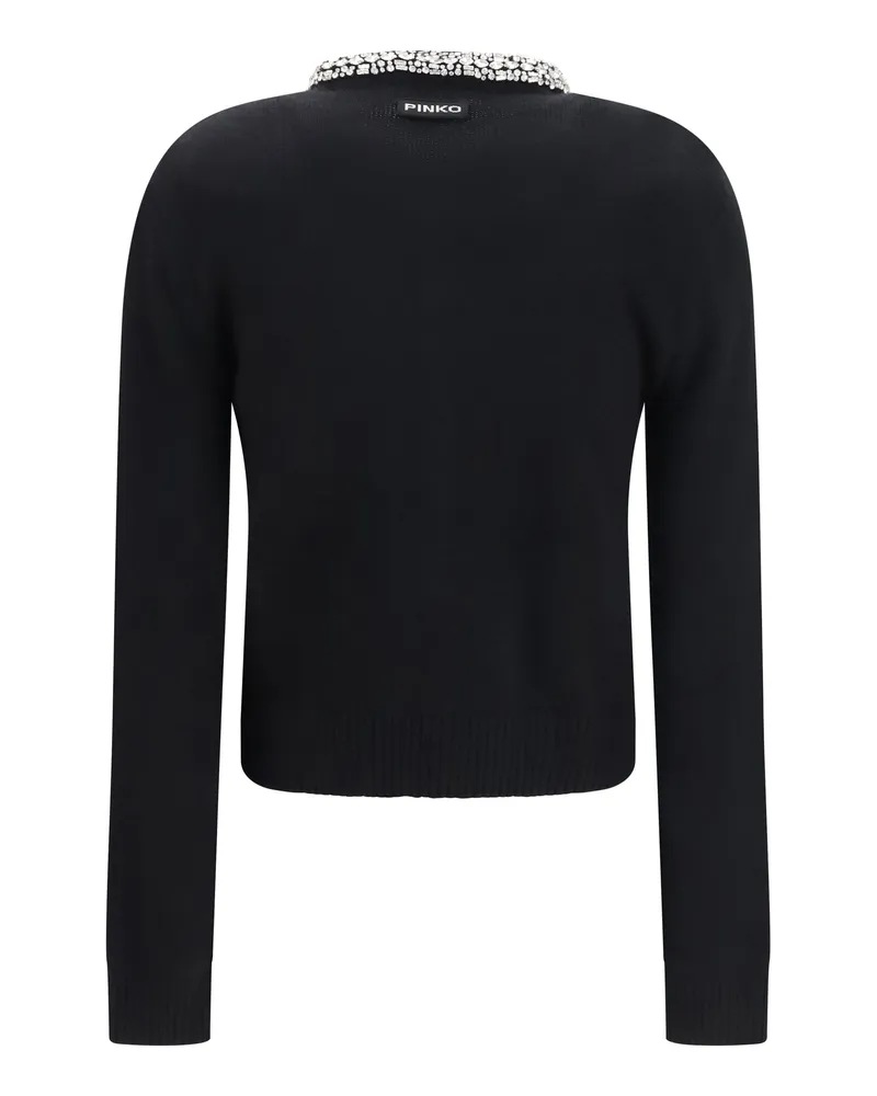 Pinko Women Colonia Cardigan With Jewel Collar Nero Limousine Sweater Black