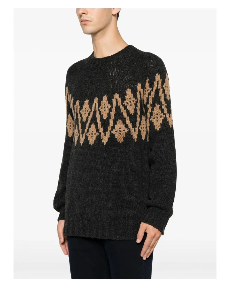 Dondup Geometric Intarsia Knit Sweater — Gray Gray