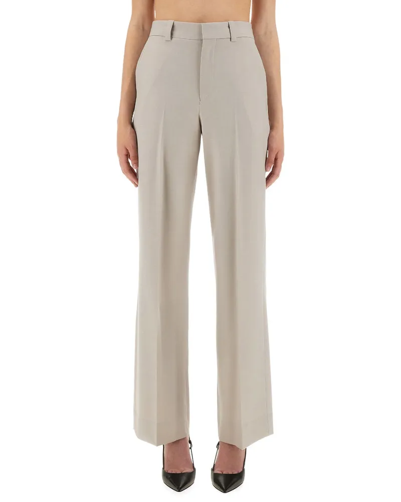 Victoria Beckham Virgin Wool Blend Trousers — Beige Beige