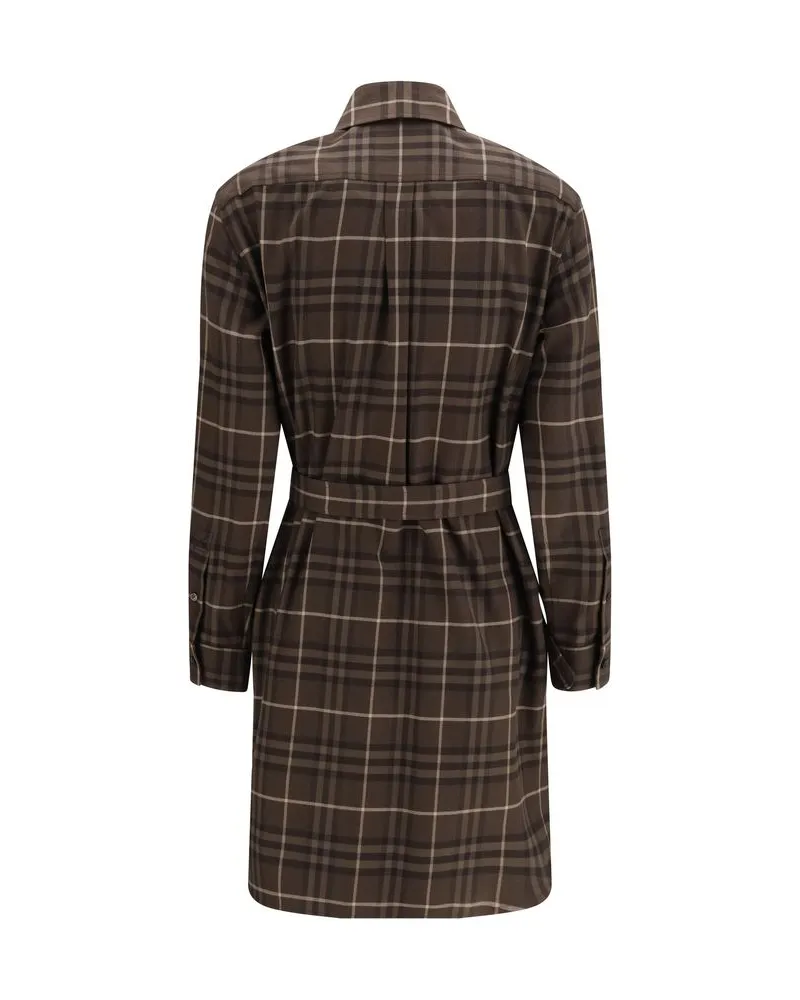 Burberry House Check Cotton Shirt Dress — Brown Brown