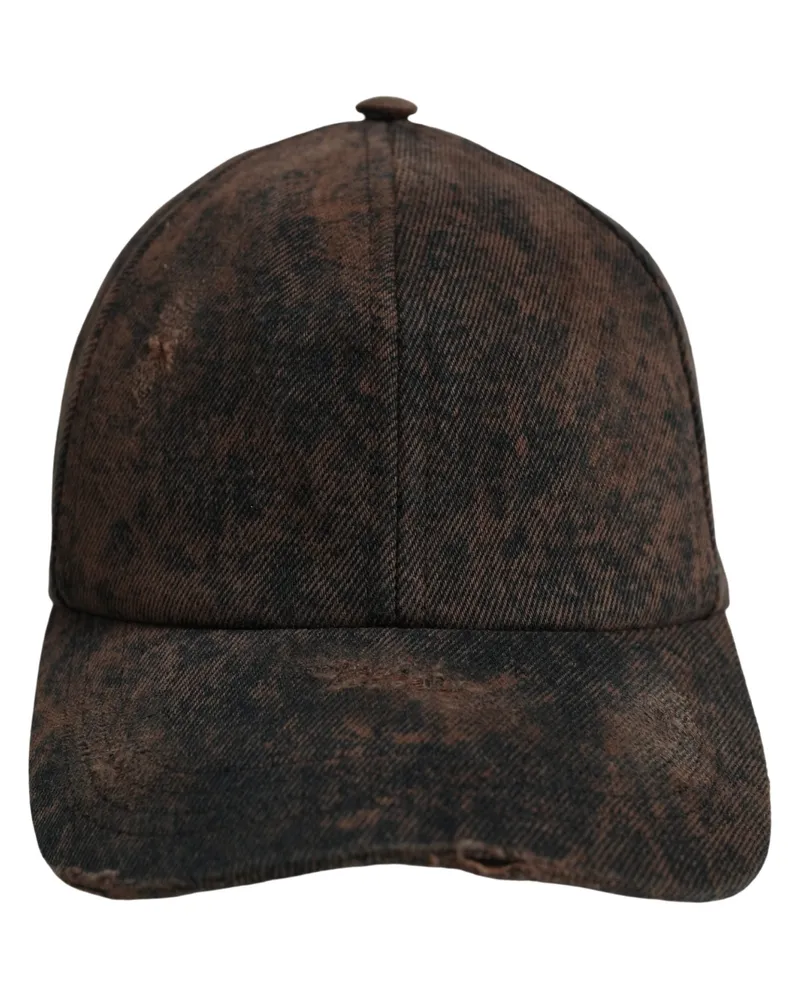 Dolce & Gabbana Men Brown Cotton Distressed Baseball Cap Hat Brown