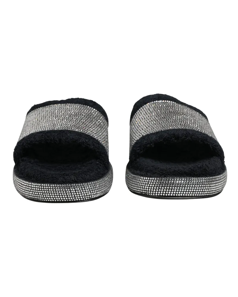 Dolce & Gabbana Women's Black Crystal Embellished Platform Slides Shoes Cotton Goat Leather Black