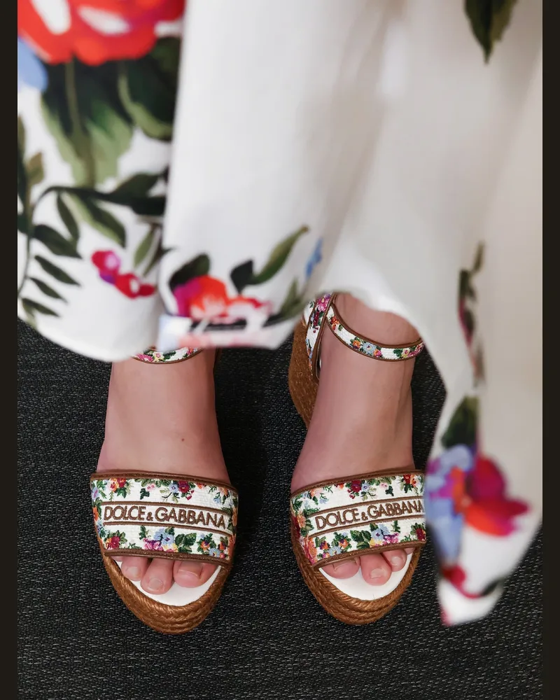 Dolce & Gabbana Women's Raffia Sandals With Floral Embroidery Leather-Raffia Leather/raffia Brown