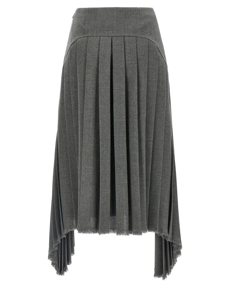 Jil Sander Pleated Wool Canvas Skirt — Gray Gray