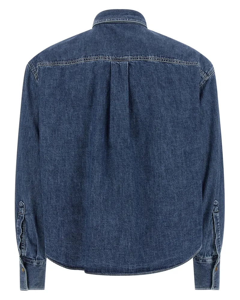 Brunello Cucinelli Denim with Metallic Pocket Detail Shirt — Blue Blue