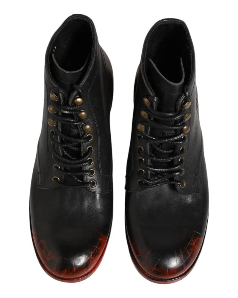 Dolce & Gabbana Men's Black Red Lace Up Short Ankle Boot Shoes And 100lf Black