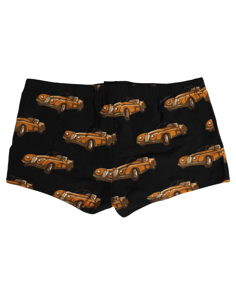 Dolce & Gabbana Men's Black Car Print Swim Trunk Beachwear Swimwear Blended Fabric Clothing Black