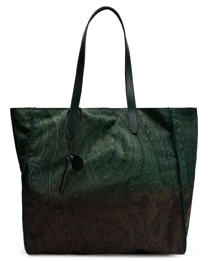 Etro Women's Tote Bag With Paisley Pattern Green Nylon Green