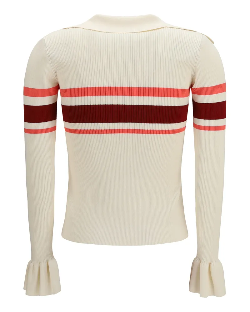 Self-Portrait Women's Striped Viscose Knit Button Top Cream Knitwear Sweater Cream