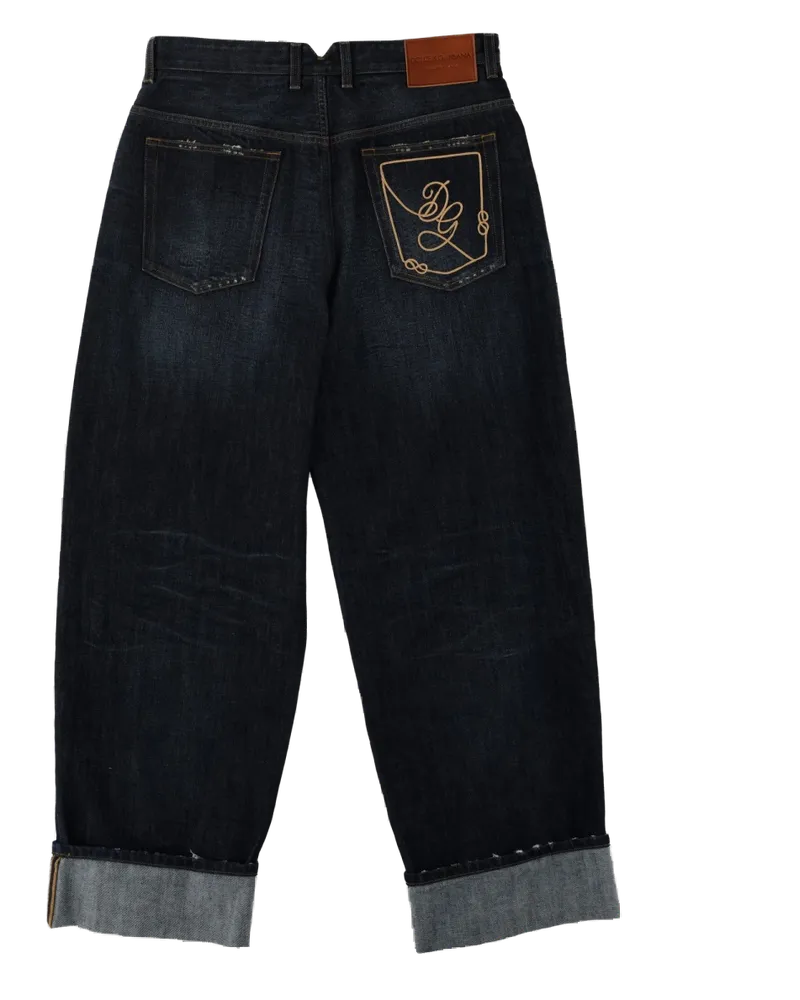 Dolce & Gabbana Embroidered-Logo Denim Jeans — Blue Blue