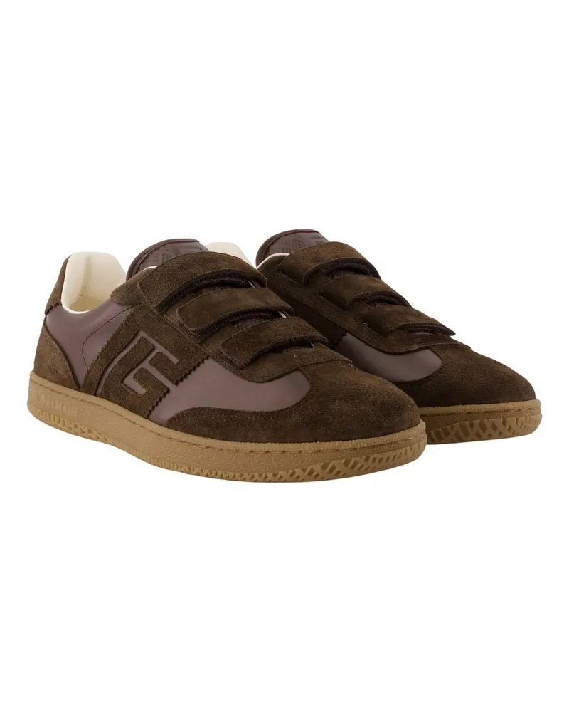 Balmain Men's Swan Scratch Sneakers -  Leather Brown Calfskin Shoes Brown