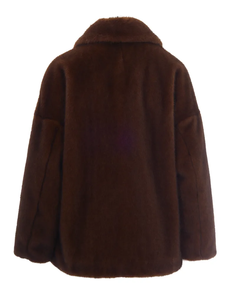 Herno Women's Bomber Jacket Soft Faux Fur Dark Brown Coat Brown