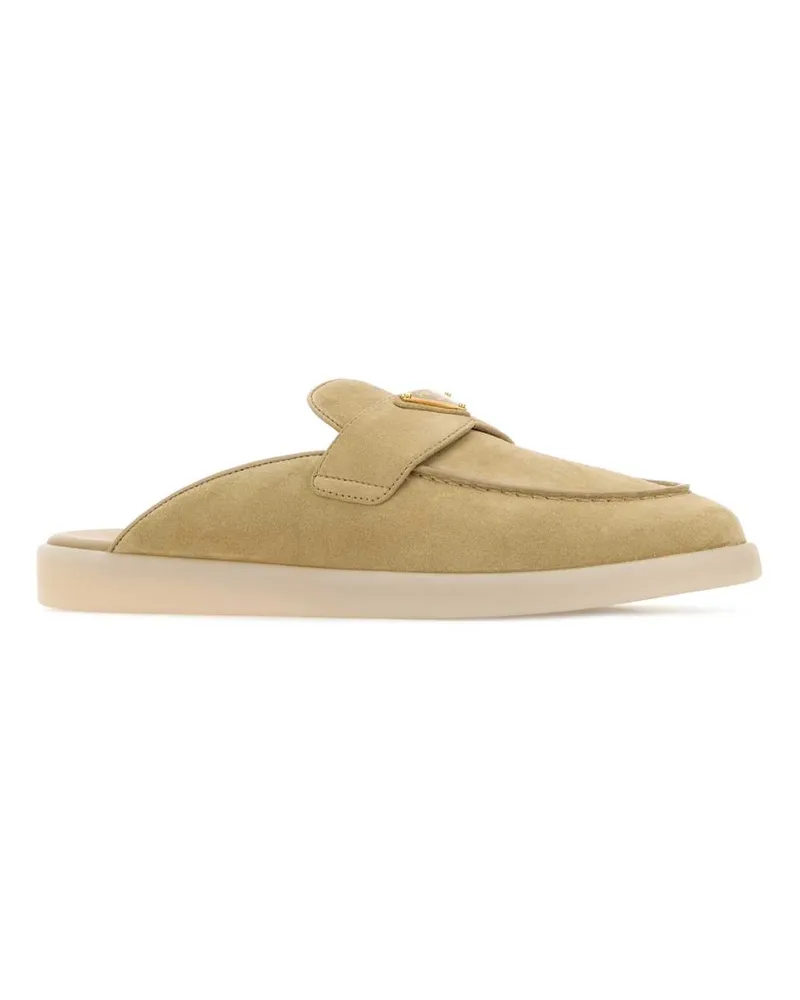 Prada Women's Sand Suede Slippers Ecru Ecru' Flat Shoes Beige