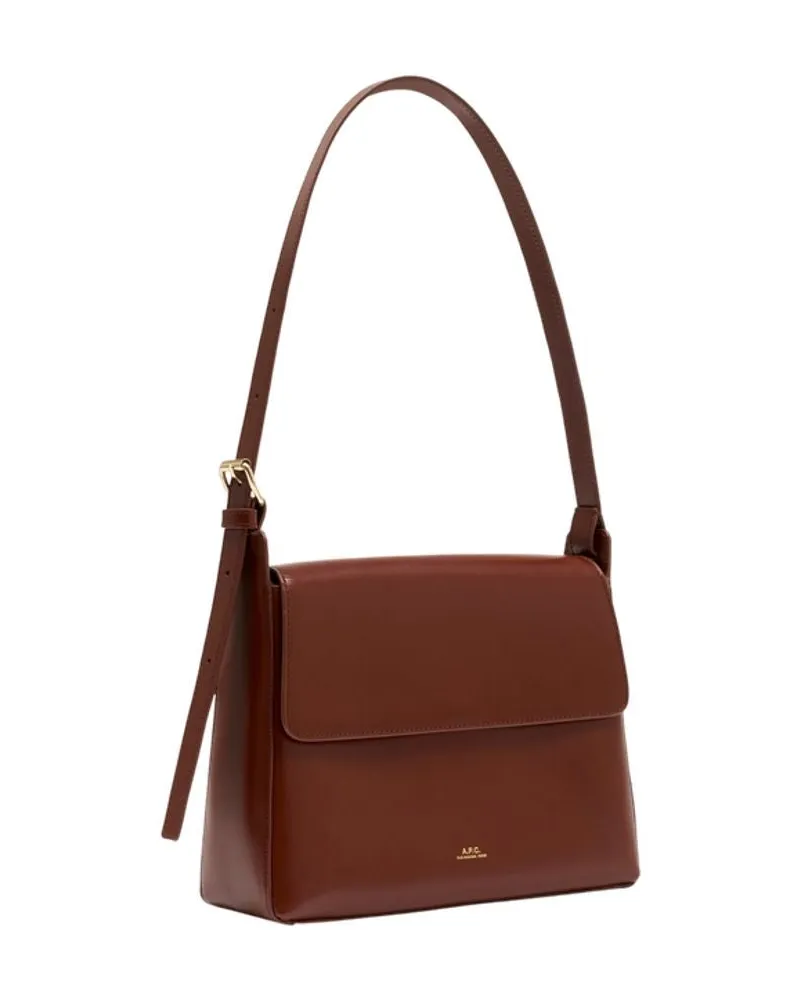 A.P.C. Women's Virginie Flap Shoulder Bag -  Leather Brown Cowhide Shoulder-Hobo-Bags Brown